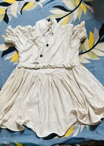 Pleated White Dress with Belt design
