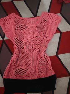 y2k Sheer Pink Crochet Top