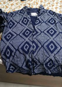 Blue &amp; White Printed Kurta