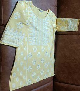 Yellow Embroidered Short Kurti