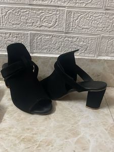 Black Open Toe Block Heels