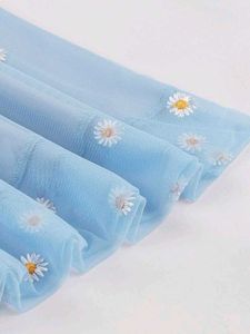 Blue Daisy embroidery Puff Sleeve Dress