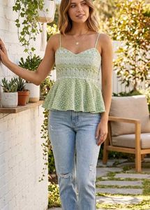 Green Embroidered Peplum Blouse
