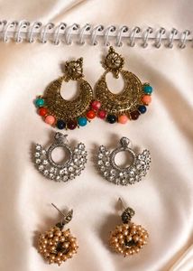 Set of 3 Multi-Color & Pearl Earring Se