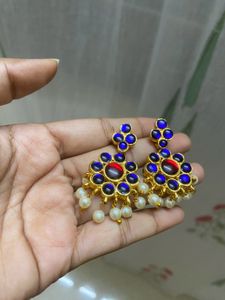 Blue kemp pearl jhumka