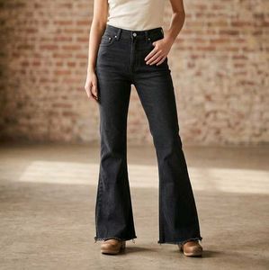 High Waisted Black Flare Jeans