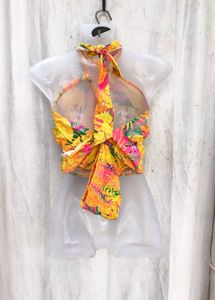 7168. Vibrant Tropical Halter Neck Crop Top