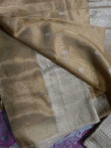 Golden Tissue Silk Saree with unstitched Blouse+ f