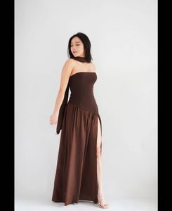 Elegant Brown Gown with Drape