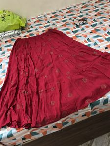 Red Flared Cotton Skirt