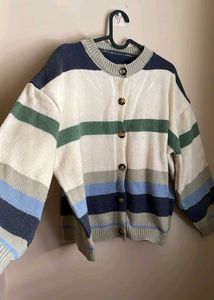 Striped Button-Up Cardigan