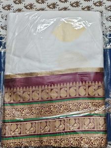 Elegant White Saree with Maroon Border