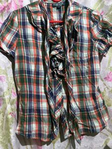 Chic Plaid Tie-Neck Blouse