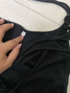 Black Lace-Up Halter Crop Top