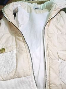 Cream Padded Jacket with Cable Knit Pockets