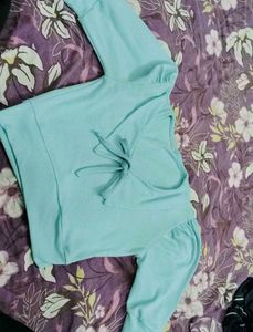 Light Blue Tie-Front Cropped Sweater
