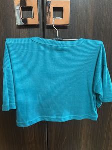 Teal Ribbed Cropped Top