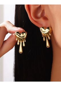 Dripping Heart Gold Tone Earrings