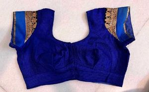Red Saree with Blue and Gold Border