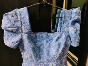 Baby Blue Floral Embroidered Dress