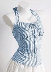 Cute Blue Striped Halter Top
