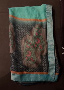 Elegant Teal & Black Paisley Saree