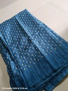 Blue saree with Gold Print
