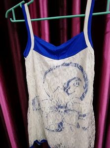 Blue &amp; White Lace Top
