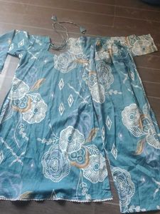 Teal Floral Printed Kurta with Palazzo
