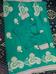 Emerald Green Embroidered Saree