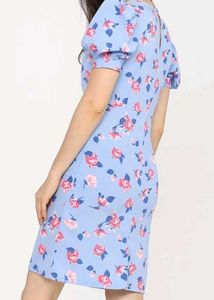 Blue Floral Puff Sleeve Dress