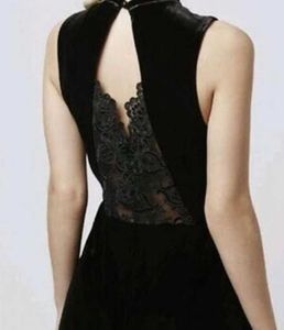 Elegant Black Velvet Dress with Lace Detail