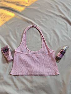 Y2K pink Ribbed Halter top