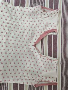 White Kurta with Pink Polka Dots &amp; Embroidery