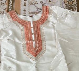 Elegant White Kurta Set with Orange Dupatta