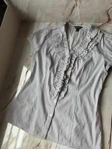 Striped Ruffle Front Blouse