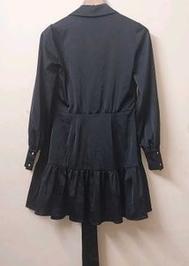 Chic Black Tie-Front Ruffle Dress