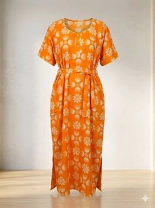 Vibrant Orange Floral Print Maxi Dress