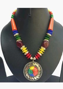 Multicolor Beaded Necklace with Pendant