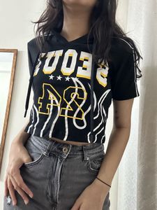 Black Cropped Hoodie Top