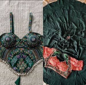 Green blouse and Lehenga Choli combo