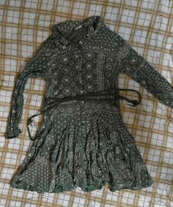 Boho Green Print Midi Dress