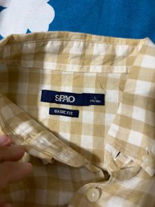SPAO Men's Beige Gingham Button-Down Shirt