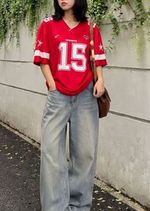 Red Football Jersey Style Top