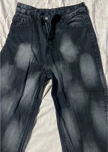 New Distressed Black Denim Wide Leg Jeans
