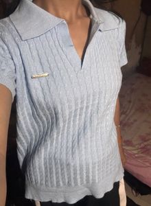 Stylish Ribbed Polo Top