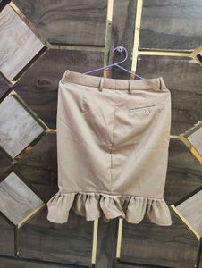 Khaki pleated midi skirt