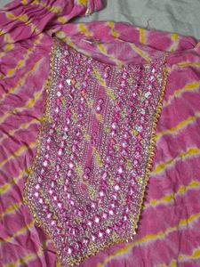 pretty mirror work pink kurta