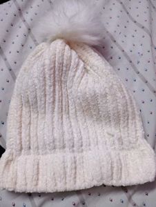White Knit Beanie with Pom-Pom