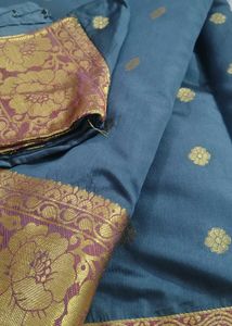 Elegant grey silk Saree with Gold Border